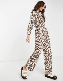 Y.A.S Animal Printed Zip Through Jumpsuit In Brown For Women Zebra Print