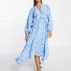 Y.A.S Tie Back Hanky Hem Midi Dress In Blue Starfish Print For Women -Women's Y.A.S Sales Shop unnamed file 100