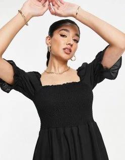 Y.A.S Syrine Shirred Midi Dress In Black For Women Solid Black -Women's Y.A.S Sales Shop unnamed file 1002