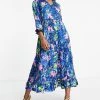Y.A.S Larisa Printed Midi Dress In Blue For Women Strong Blue -Women's Y.A.S Sales Shop unnamed file 1025