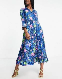 Y.A.S Larisa Printed Midi Dress In Blue For Women Strong Blue