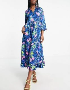 Y.A.S Larisa Printed Midi Dress In Blue For Women Strong Blue -Women's Y.A.S Sales Shop unnamed file 1028