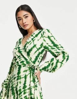 Y.A.S. Melina Printed Long Sleeve Wrap Dress In Green For Women Evergreen Aop -Women's Y.A.S Sales Shop unnamed file 1037