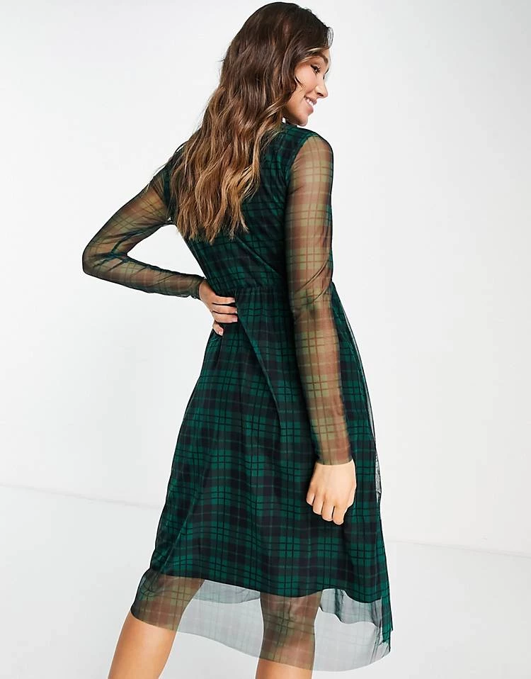 Y.A.S. Juma Check Print Mesh Midi Dress In Green For Women Evergreen Aop 4 Y.A.S. Juma Check Print Mesh Midi Dress In Green For Women Evergreen Aop - Image 2