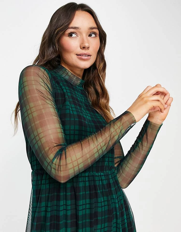 Y.A.S. Juma Check Print Mesh Midi Dress In Green For Women Evergreen Aop 5 Y.A.S. Juma Check Print Mesh Midi Dress In Green For Women Evergreen Aop - Image 3