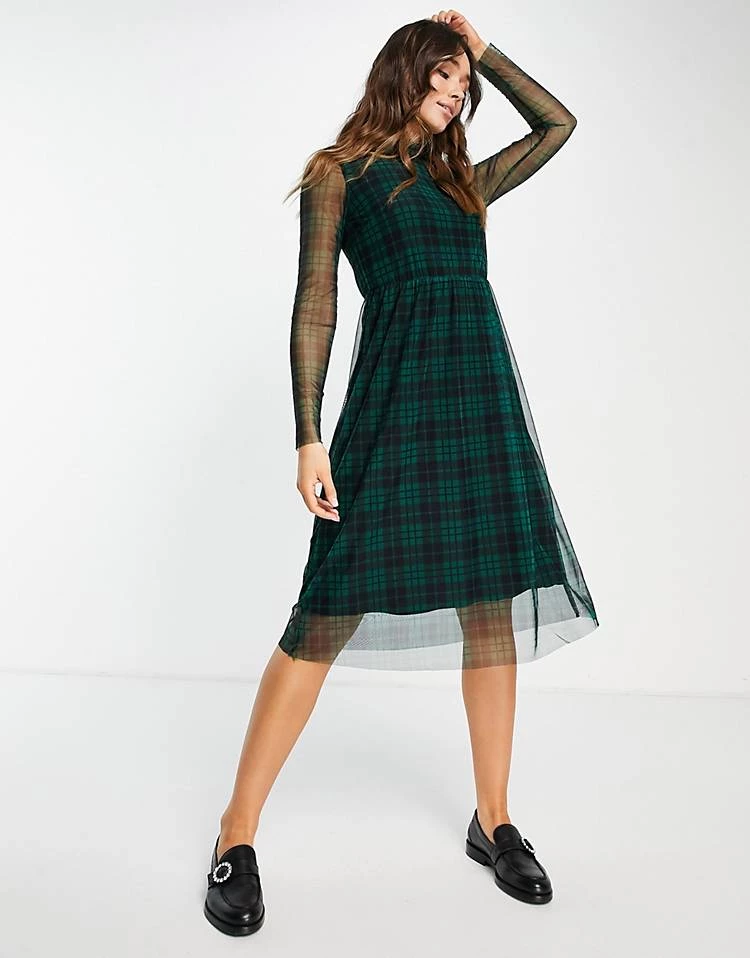 Y.A.S. Juma Check Print Mesh Midi Dress In Green For Women Evergreen Aop 6 Y.A.S. Juma Check Print Mesh Midi Dress In Green For Women Evergreen Aop - Image 4