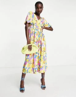 Y.A.S Puff Sleeve Maxi Dress In Bright Floral For Women Multi