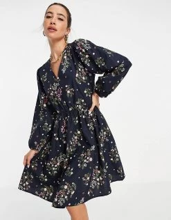 Y.A.S. Nula Volume Sleeve Printed Smock Dress In Blue For Women Sky Captain Aop -Women's Y.A.S Sales Shop unnamed file 1054