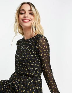 Y.A.S Philly Printed Mesh Midi Dress In Black For Women Black Aop -Women's Y.A.S Sales Shop unnamed file 1057