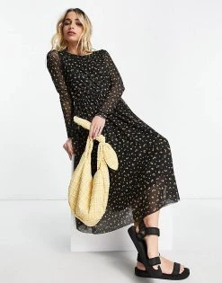 Y.A.S Philly Printed Mesh Midi Dress In Black For Women Black Aop -Women's Y.A.S Sales Shop unnamed file 1058
