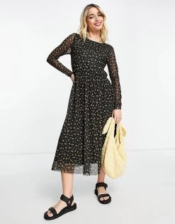 Y.A.S Philly Printed Mesh Midi Dress In Black For Women Black Aop -Women's Y.A.S Sales Shop unnamed file 1059