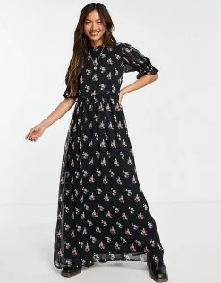 Y.A.S. Pima Printed Mesh Maxi Dress In Black For Women Black Aop