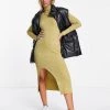 Y.A.S. Biriella High Neck Midi Knit Dress In Khaki Green For Women
