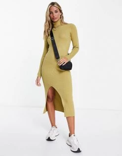 Y.A.S. Biriella High Neck Midi Knit Dress In Khaki Green For Women -Women's Y.A.S Sales Shop unnamed file 1083