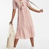 Y.A.S Tall Y.A.S. Tall Tie Front Gingham Midi Dress In Red For Women Red Check -Women's Y.A.S Sales Shop unnamed file 1095