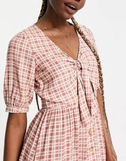 Y.A.S Tall Y.A.S. Tall Tie Front Gingham Midi Dress In Red For Women Red Check -Women's Y.A.S Sales Shop unnamed file 1097