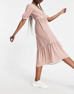 Y.A.S Tall Y.A.S. Tall Tie Front Gingham Midi Dress In Red For Women Red Check -Women's Y.A.S Sales Shop unnamed file 1098