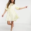 Y.A.S. Tie Front Mini Smock Dress In Yellow For Women Lemon