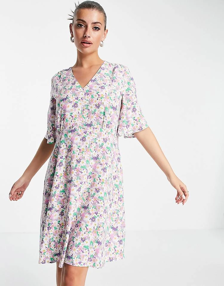 Y.A.S. V-neck Floral Mini Dress In Multi For Women Floral Multi 6 Y.A.S. V-neck Floral Mini Dress In Multi For Women Floral Multi - Image 4