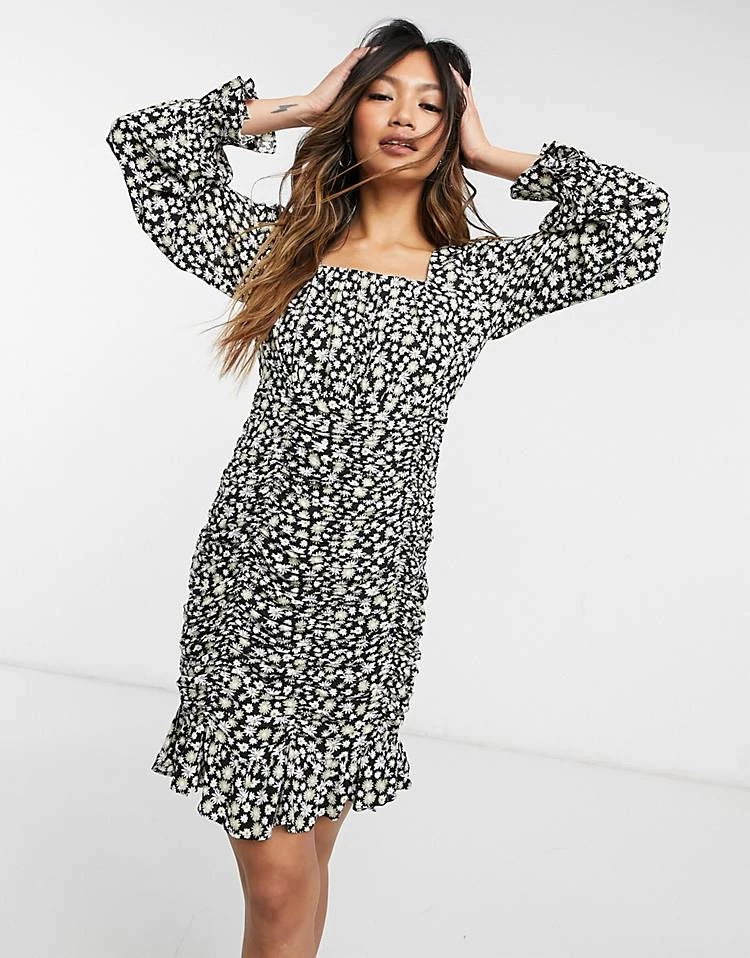 Y.A.S. Square Neck Ruched Mini Dress In Floral For Women Floral Multi 6 Y.A.S. Square Neck Ruched Mini Dress In Floral For Women Floral Multi - Image 4
