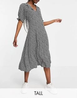 Y.A.S Tall Y.A.S. Tall Frill Detail Midi Tea Dress In Floral For Women Floral Multi