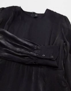 Y.A.S Tall Y.A.S. Tall Shine Silky Lace Trim Mini Dress In Black For Women -Women's Y.A.S Sales Shop unnamed file 1138