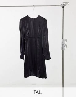 Y.A.S Tall Y.A.S. Tall Shine Silky Lace Trim Mini Dress In Black For Women -Women's Y.A.S Sales Shop unnamed file 1139