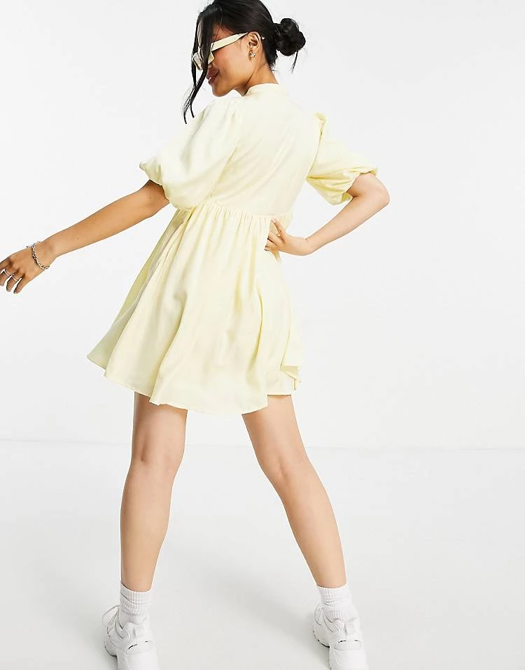 Y.A.S Petite Y.A.S. Petite Tie Front Mini Smock Dress In Black For Women Lemon 4 Y.A.S Petite Y.A.S. Petite Tie Front Mini Smock Dress In Black For Women Lemon - Image 2