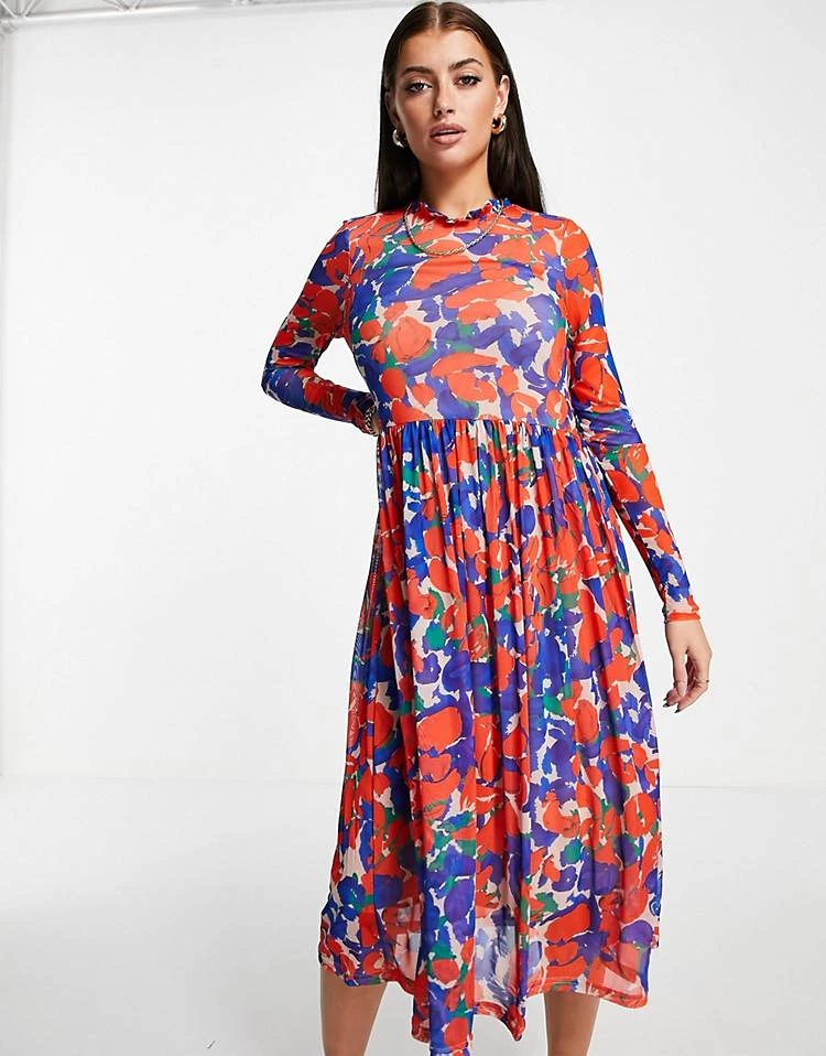 Y.A.S. Floral Mesh Midi Dress In Multi For Women 3 Y.A.S. Floral Mesh Midi Dress In Multi For Women