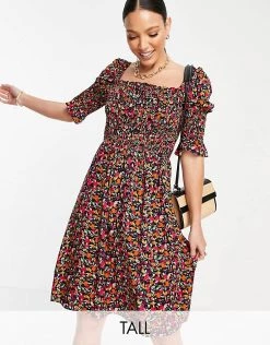 Y.A.S Tall Y.A.S. Tall Shirred Bodice Mini Dress In Floral For Women Floral Multi