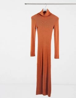 Y.A.S. Long Sleeve Roll Neck Jumper Dress In Rust For Women