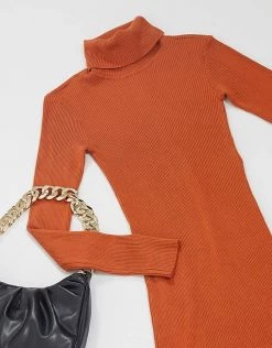 Y.A.S. Long Sleeve Roll Neck Jumper Dress In Rust For Women -Women's Y.A.S Sales Shop unnamed file 1177