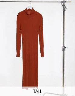 Y.A.S Tall Y.A.S. Tall Long Sleeve Roll Neck Jumper Dress In Rust For Women -Women's Y.A.S Sales Shop unnamed file 1184