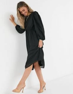 Y.A.S.. Olivia Ruched Waist Midi Dress In Black For Women
