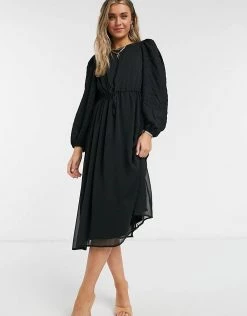 Y.A.S.. Olivia Ruched Waist Midi Dress In Black For Women -Women's Y.A.S Sales Shop unnamed file 1198