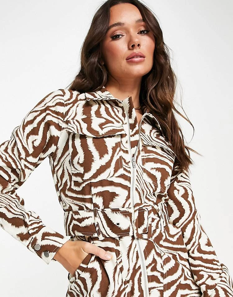 Y.A.S Animal Printed Zip Through Jumpsuit In Brown For Women Zebra Print 5 Y.A.S Animal Printed Zip Through Jumpsuit In Brown For Women Zebra Print - Image 3