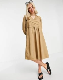 Y.A.S Petite Y.A.S. Petite Wrap Midi Smock Dress In Tan For Women 10 Y.A.S Petite Y.A.S. Petite Wrap Midi Smock Dress In Tan For Women -Women's Y.A.S Sales Shop unnamed file 1213