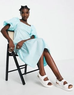 Y.A.S Exclusive Cotton Poplin Midi Dress With Ruched Bust Detail In Blue For Women Island Paradise -Women's Y.A.S Sales Shop unnamed file 122