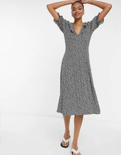 Y.A.S. Frill Detail Midi Tea Dress In Floral For Women Floral Multi