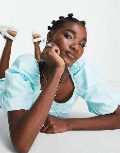 Y.A.S Exclusive Cotton Poplin Midi Dress With Ruched Bust Detail In Blue For Women Island Paradise -Women's Y.A.S Sales Shop unnamed file 123