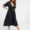 Y.A.S. Bow Back Midi Smock Dress In Black For Women -Women's Y.A.S Sales Shop unnamed file 1230