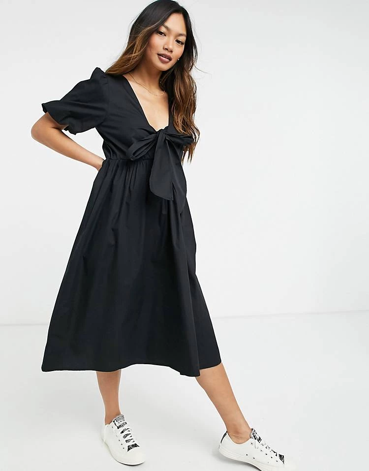Y.A.S. Bow Back Midi Smock Dress In Black For Women 3 Y.A.S. Bow Back Midi Smock Dress In Black For Women