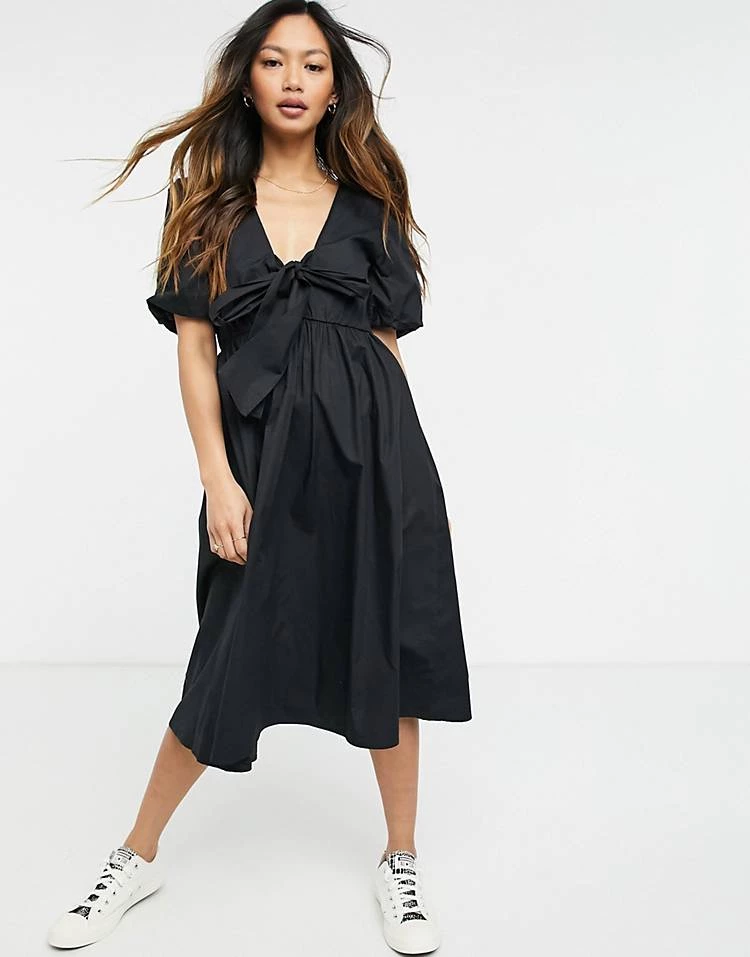 Y.A.S. Bow Back Midi Smock Dress In Black For Women 6 Y.A.S. Bow Back Midi Smock Dress In Black For Women - Image 4