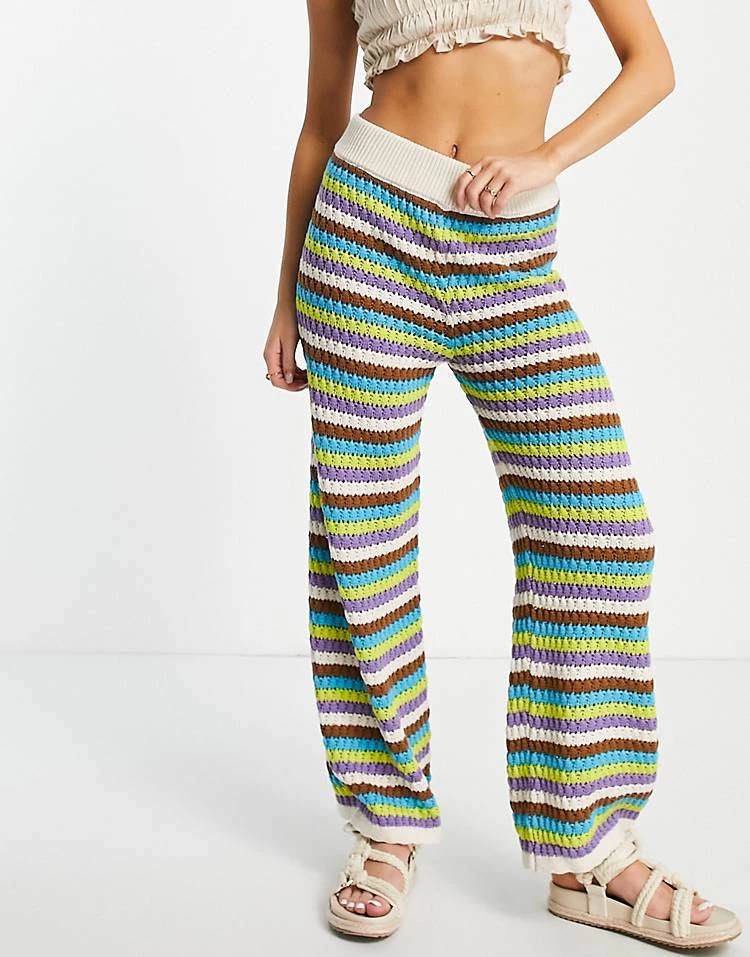 Y.A.S Crochet Co-ord Trousers In Multi Stripe For Women Green Stripe 2 Y.A.S Crochet Co-ord Trousers In Multi Stripe For Women Green Stripe