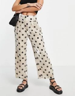 Y.A.S High Waisted Cropped Trousers Co-ord In Beige Spot For Women -Women's Y.A.S Sales Shop unnamed file 1264
