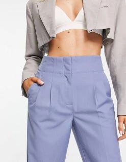 Y.A.S High Waisted Tailored Trousers In Dusty Blue For Women -Women's Y.A.S Sales Shop unnamed file 1272