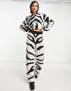 Y.A.S Knitted Wide Leg Trouser Co-ord In Zebra Print For Women Black -Women's Y.A.S Sales Shop unnamed file 1336