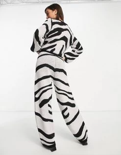 Y.A.S Knitted Wide Leg Trouser Co-ord In Zebra Print For Women Black -Women's Y.A.S Sales Shop unnamed file 1337