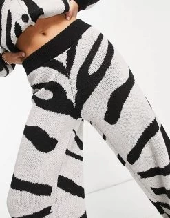 Y.A.S Knitted Wide Leg Trouser Co-ord In Zebra Print For Women Black -Women's Y.A.S Sales Shop unnamed file 1338