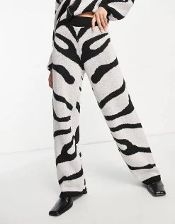 Y.A.S Knitted Wide Leg Trouser Co-ord In Zebra Print For Women Black -Women's Y.A.S Sales Shop unnamed file 1339